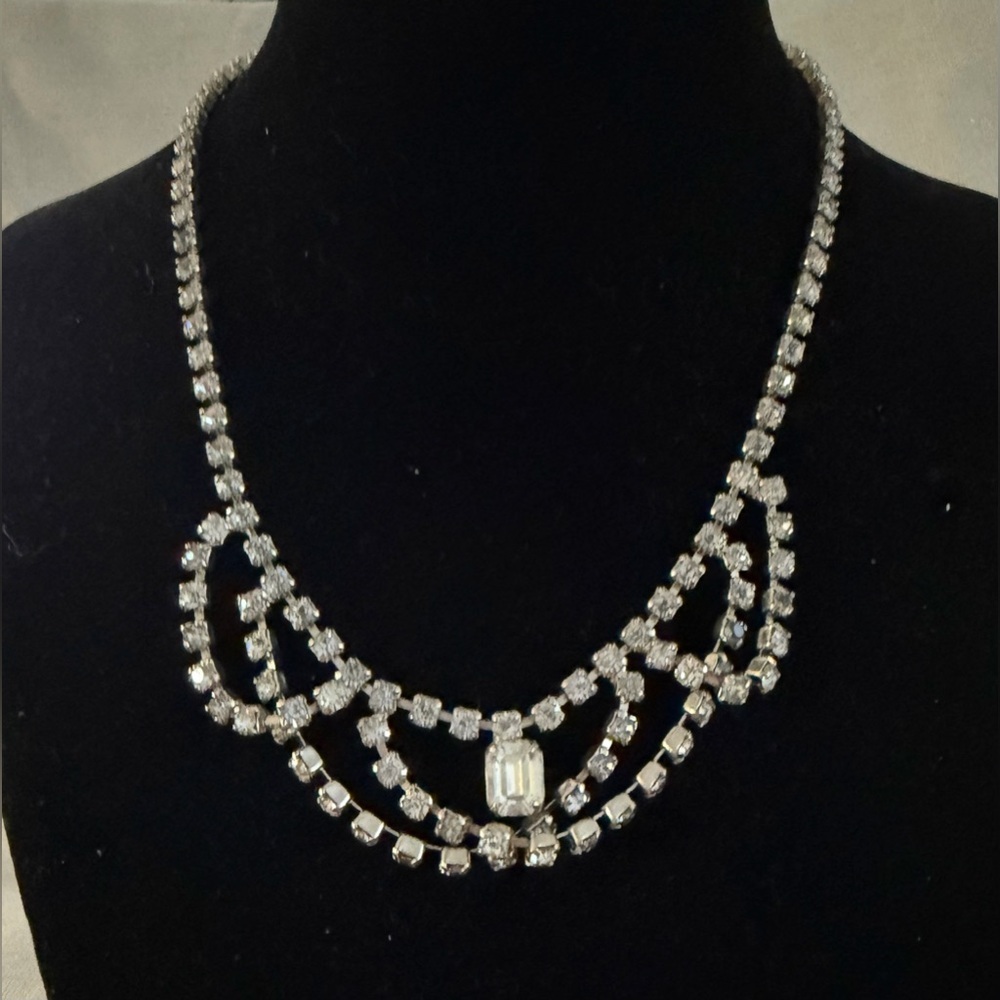 Crystal Statement Necklace - Silver Tone